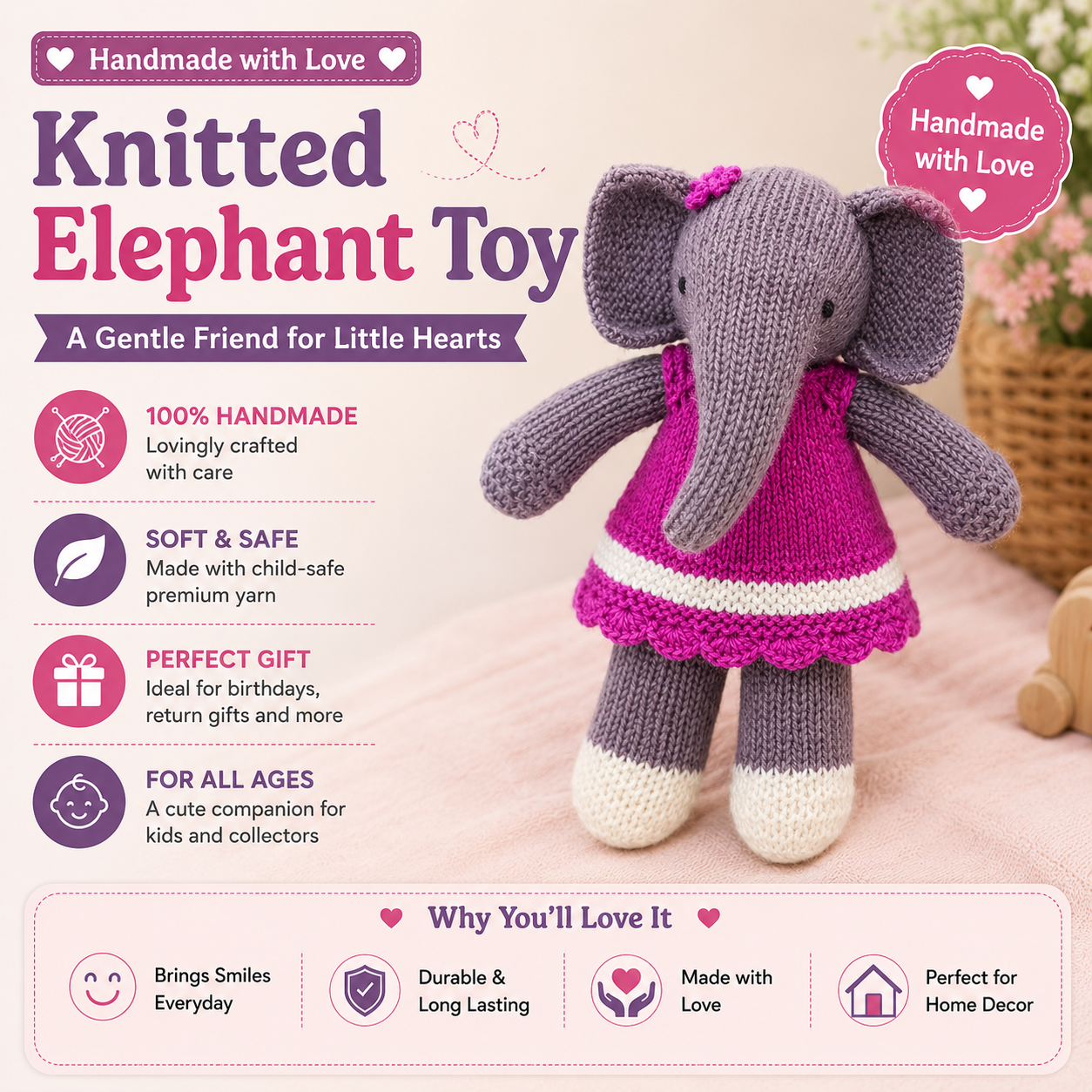 Knitted Elephant Toy image 2